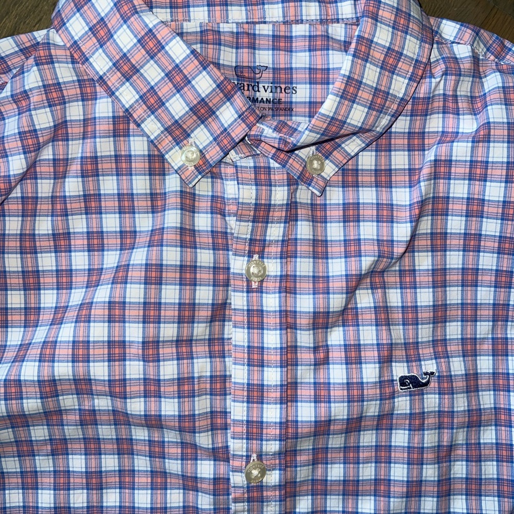 Vineyard Vines Long Sleeve Performance Plaid Button-Up Shirt Size Youth Large